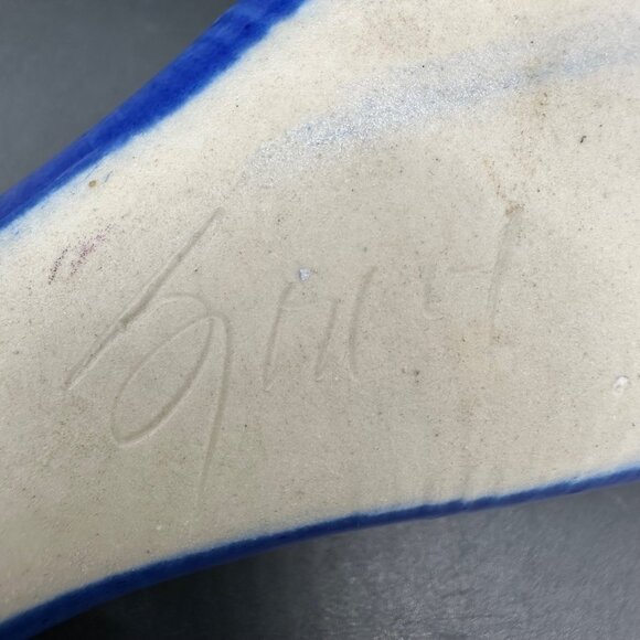 Art Pottery Wall Pocket Vase Blue Heart Cutouts Signed Handcrafted Hanging - Picture 7 of 11